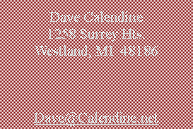 Text Box: Dave Calendine1258 Surrey Hts.Westland, MI  48186Dave@Calendine.net